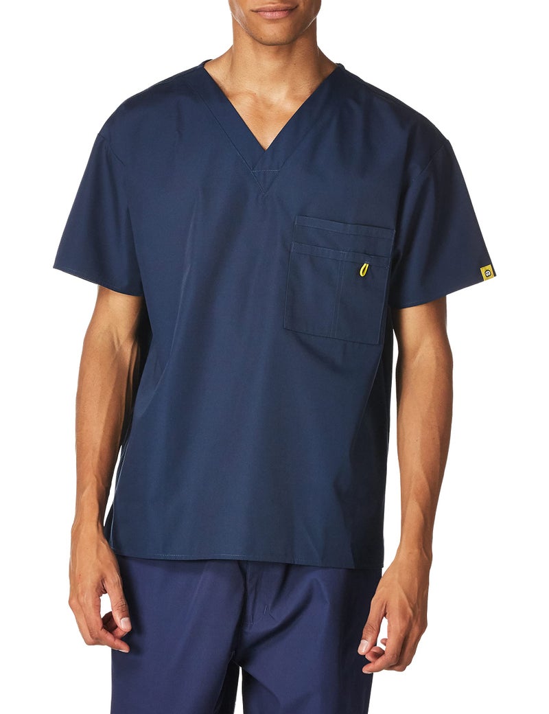 WonderWink Mens The Alpha Unisex V-Neck Top Big Medical Scrubs Shirts, Navy, 2X US - Image 1
